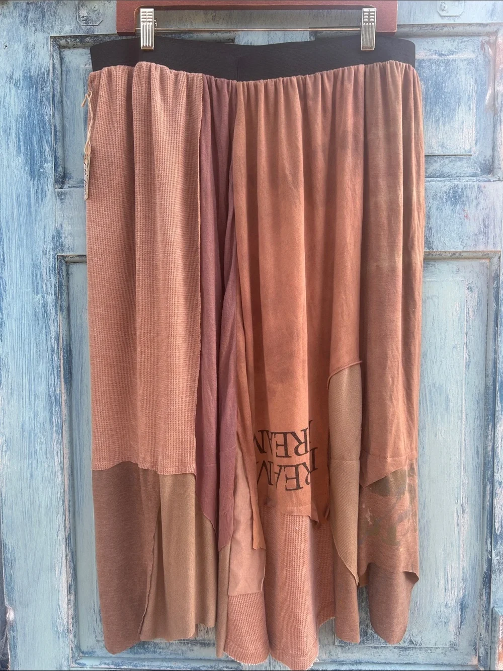 Upcycled patchwork t shirt maxi skirt